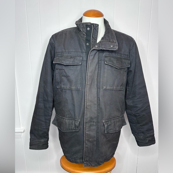 American Eagle Black Sherpa Lined Military Jacket - Canvas barn chore - Picture 2 of 12